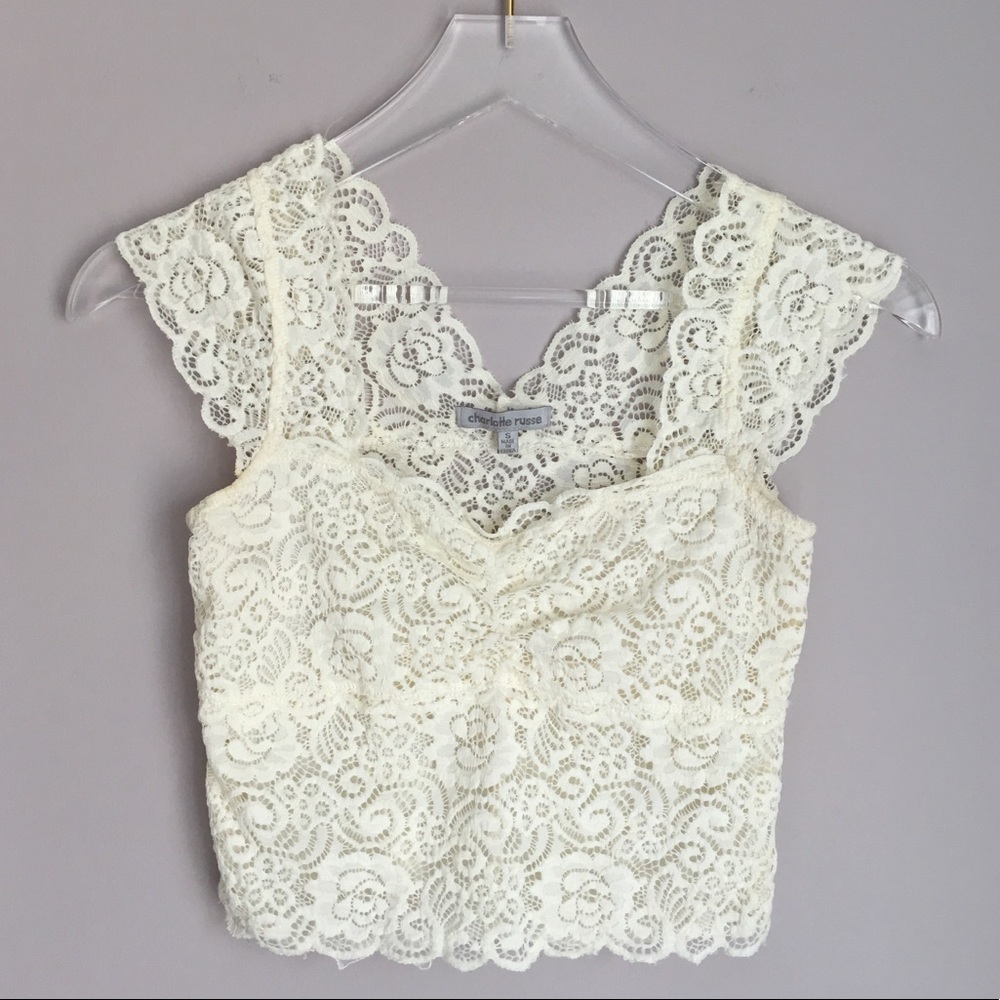 Charlotte Russe sweetheart neck lace crop top S
